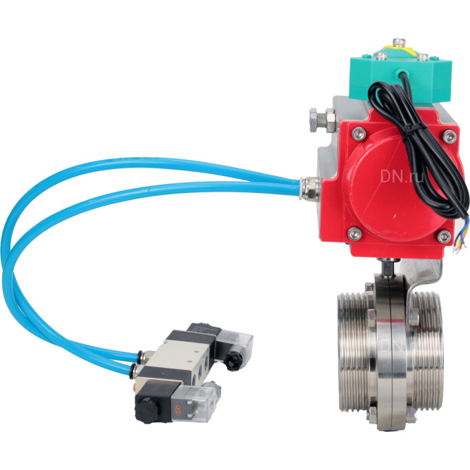Затвор дисковый поворотный WBV3131S-2W-T-H Ду65 Ру10 резьбовой, пищевая нержавеющая сталь 304, уплотнение - Silicon, с пневмоприводом PA-DA-052, пневмораспределителем 4V320-08 AC220V и магнитным переключателем ALS200D в Перми