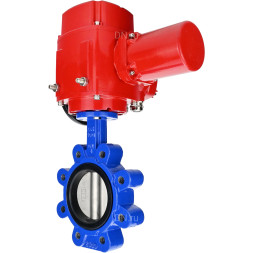 Затвор дисковый поворотный WBV1616N-2W-Fb-H Ду50 Ру16 LUG межфланцевый, корпус - чугун QT450, диск - чугун QT450, уплотнение - NBR, с электроприводом QT-EX-005M-O2-220VAC-У1 с моментной муфтой и штурвалом