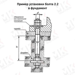 Болт фундаментный тип 2.2 М90х1900 мм ГОСТ 24379.1-2012 с анкерной плитой