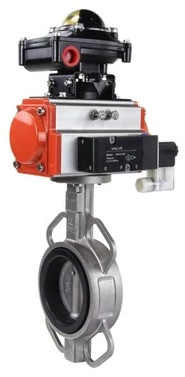Затвор дисковый поворотный WBV3232E-2W-Fb-H Ду40 Ру16, корпус - нержавеющая сталь 316L, диск - нержавеющая сталь 316L, EPDM, с пневмоприводом PA-SA-083 с возвратными пружинами, с пневмораспределителем 4V320-08 AC220V, с БКВ APL-510N EX в Перми