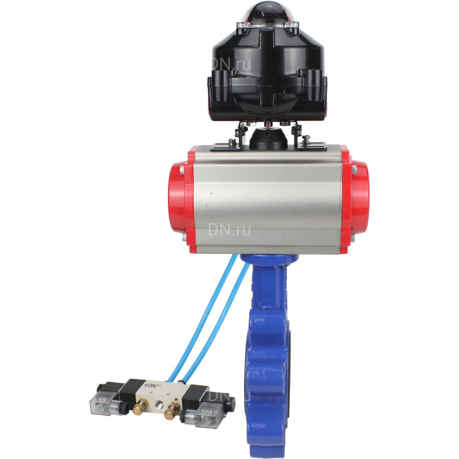 Затвор дисковый поворотный WBV1631N-2W-Fb-H Ду50 Ру16 LUG корпус - чугун QT450, диск - нержавеющая сталь 304, уплотнение - NBR, с пневмоприводом PA-DA-065, пневмораспределителем 4V320-08 AC220V и БКВ APL-510N EX в Перми