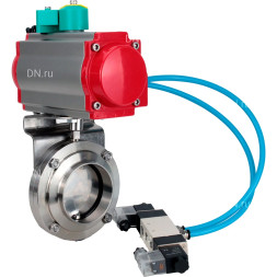 Затвор дисковый поворотный WBV3131S-2W-W-H Ду15 Ру10, под приварку, пищевая нержавеющая сталь 304, уплотнение - Silicon, с пневмоприводом PA-DA-052, пневмораспределителем 4M320-08 AC220V и магнитным переключателем ALS200D