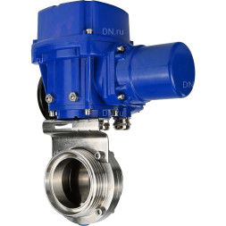 Затвор дисковый поворотный WBV3131E-2W-T-H Ду20 Ру10 резьбовой, корпус - пищевая нержавеющая сталь 304, уплотнение - EPDM, с электроприводом QT-N-005M-O2-220VAC-У1 с моментной муфтой и штурвалом