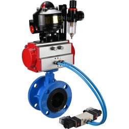 Затвор дисковый поворотный WBV1313E-2W-F-H Ду65 Ру16 фланцевый, корпус - чугун GGG40, диск - чугун GGG40, EPDM, с пневмоприводом PA-DA-105, пневмораспределителем 4V320-10 AC220V, БКВ APL-510N EX и БПВ AFC2000