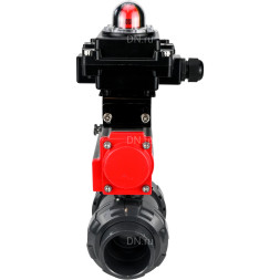 Кран шаровой BV4242E-FP-GRM-ISO Дн20 Ру10 полнопроходной, корпус - НПВХ, шар - НПВХ, уплотнение - EPDM, с пневмоприводом PA-SA-052 и БКВ APL-410N EX