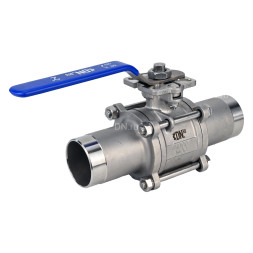 Кран шаровой BV3232P(3pc)-FP-W-ISO-H LONG Ду125 Ру16 полнопроходной, трехсоставной, корпус - нержавеющая сталь 316, уплотнение - PTFE, под приварку, с рукояткой