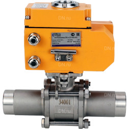Кран шаровой BV3131P(3pc)-FP-W-ISO-H LONG Ду50 Ру40 полнопроходной, корпус - нержавеющая сталь 304, уплотнение - PTFE, под приварку, с 1/4-оборотным электроприводом QT-N-008EM-O1-24VDC-У1 24В