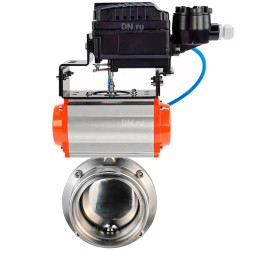 Затвор дисковый поворотный WBV3131S-2W-T-H Ду20 Ру10 резьбовой, пищевая нержавеющая сталь 304, уплотнение – Silicon, с пневмоприводом PA-SA-065 и позиционером YT-1000RSN без обратной связи