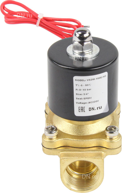Клапан электромагнитный VS100-VT-NC-24VAC 3/4″ Ду20 Ру10 прямого действия двухходовой, корпус - латунь, присоединение - внутренняя резьба, уплотнение - VITON, нормально-закрытый, катушка - 24 В AC в Перми