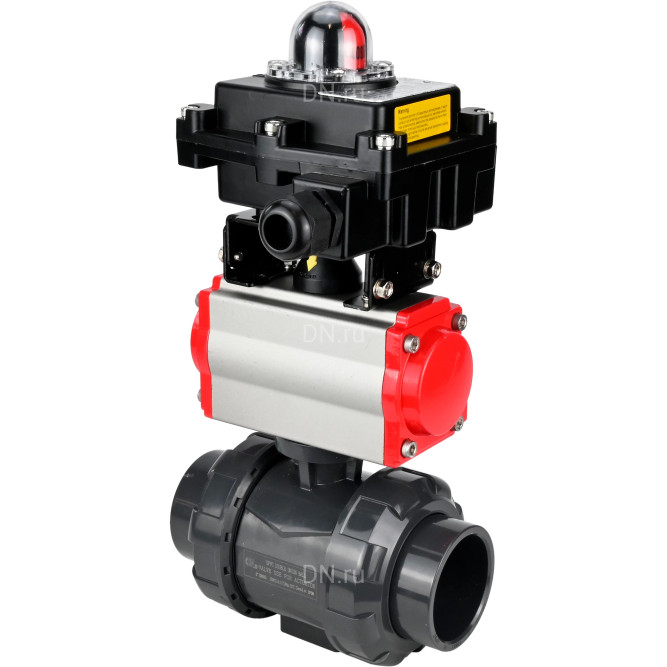 Кран шаровой BV4242E-FP-GRM-ISO Дн32 Ру10 полнопроходной, корпус - НПВХ, шар - НПВХ, уплотнение - EPDM, с пневмоприводом PA-SA-052 и БКВ APL-410N EX в Перми