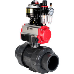 Кран шаровой BV4242E-FP-GRM-ISO Дн80 Ру10 полнопроходной, корпус - НПВХ, шар - НПВХ, уплотнение - EPDM, с пневмоприводом PA-SA-065, пневмораспределителем 4M310-08 DC24V, БКВ APL-510N EX и БПВ AFC2000
