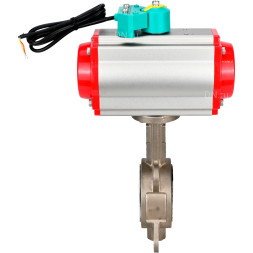 Затвор дисковый поворотный WBV3131P-2W-Fb-H Ду125 Ру16 корпус - нержавеющая сталь 304, диск - нержавеющая сталь 304, уплотнение - PTFE, с пневмоприводом PA-DA-105, пневмораспределителем 4M310-08 DC24V и магнитным переключателем ALS200D
