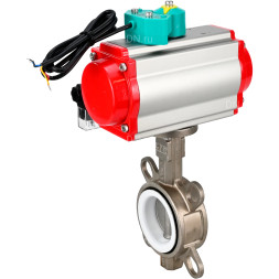 Затвор дисковый поворотный WBV3131P-2W-Fb-H Ду125 Ру16 корпус - нержавеющая сталь 304, диск - нержавеющая сталь 304, уплотнение - PTFE, с пневмоприводом PA-DA-105, пневмораспределителем 4M310-08 DC24V и магнитным переключателем ALS200D