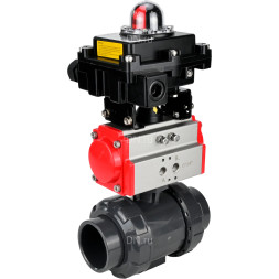 Кран шаровой BV4242E-FP-GRM-ISO Дн40 Ру10 полнопроходной, корпус - НПВХ, шар - НПВХ, уплотнение - EPDM, с пневмоприводом PA-SA-065 и БКВ APL-410N EX