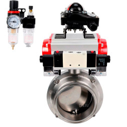 Затвор дисковый поворотный кламповый WBV3131S-2W-C-H Ду25 Ру10 корпус - пищевая нержавеющая сталь 304, уплотнение – Silicon, с пневмоприводом PA-SA-065, пневмораспределителем 4V320-10 AC220V, БКВ APL-210N и БПВ AFC2000