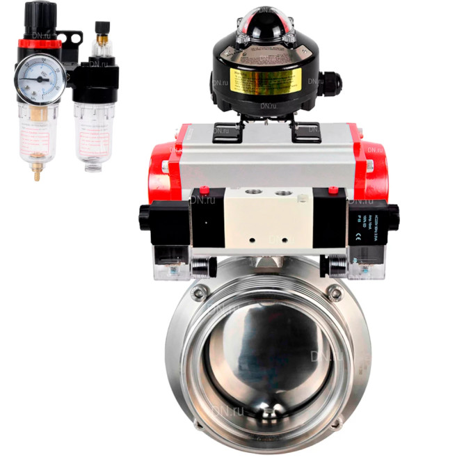 Затвор дисковый поворотный WBV3131E-2W-T-H Ду65 Ру10 резьбовой, пищевая нержавеющая сталь 304, уплотнение – EPDM, с пневмоприводом PA-SA-083, пневмораспределителем 4V320-10 AC220V, БКВ APL-510N EX и БПВ AFC2000 в Перми