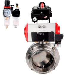 Затвор дисковый поворотный кламповый WBV3131S-2W-C-H Ду32 Ру10 корпус - пищевая нержавеющая сталь 304, уплотнение – Silicon, с пневмоприводом PA-DA-065, пневмораспределителем 4M310-08 DC24V, БКВ APL-410N EX и БПВ AFC2000