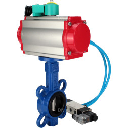 Затвор дисковый поворотный WBV1132N-2W-Fb-H Ду50 Ру16 корпус - чугун GG25, диск - нержавеющая сталь 316L, уплотнение - NBR, с пневмоприводом PA-DA-065, пневмораспределителем 4V320-08 AC220V и магнитным переключателем ALS200D