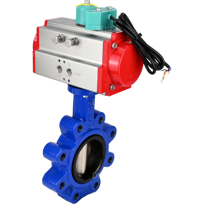 Затвор дисковый поворотный WBV1616N-2W-Fb-H Ду65 Ру16 LUG корпус - чугун QT450, диск - чугун QT450, уплотнение - NBR, с пневмоприводом PA-DA-065 и магнитным переключателем ALS200D в Перми