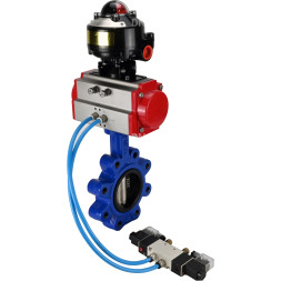 Затвор дисковый поворотный WBV1616E-2W-Fb-H Ду50 Ру16 LUG корпус - чугун QT450, диск - чугун QT450, уплотнение - EPDM, с пневмоприводом PA-DA-065, пневмораспределителем 4V320-08 AC220V и БКВ APL-510N EX