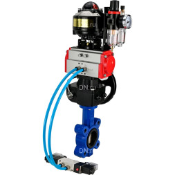 Затвор дисковый поворотный WBV1616N-2W-Fb-H Ду100 Ру16 LUG, корпус - чугун, диск - чугун, уплотнение - NBR, с пневмоприводом PA-DA-083, пневмораспределителем 4M320-10 AC220V, ручным дублером MON2-450-T28-ISO, БКВ APL-510N EX и БПВ AFC2000