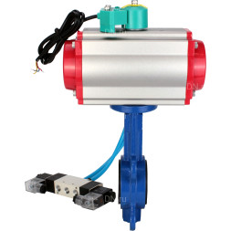 Затвор дисковый поворотный WBV1132N-2W-Fb-H Ду80 Ру16 корпус - чугун GG25, диск - нержавеющая сталь 316L, уплотнение - NBR, с пневмоприводом PA-DA-083, пневмораспределителем 4V320-08 AC220V и магнитным переключателем ALS200D