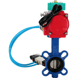 Затвор дисковый поворотный WBV1132N-2W-Fb-H Ду80 Ру16 корпус - чугун GG25, диск - нержавеющая сталь 316L, уплотнение - NBR, с пневмоприводом PA-DA-083, пневмораспределителем 4V320-08 AC220V и магнитным переключателем ALS200D