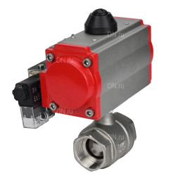 Кран шаровой BV3232P(2pc)-FP-T-ISO-H Ду40 Ру63 полнопроходной двухходовой, нержавеющая сталь 316, внутренняя резьба, уплотнение - PTFE, с пневмоприводом PA-SA-105 с возвратными пружинами и пневмораспределителем 4M310-08 220В