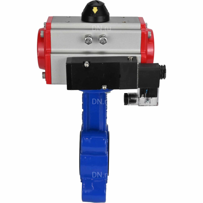 Затвор дисковый поворотный WBV1616N-2W-Fb-H Ду125 Ру16 LUG корпус - чугун QT450, диск - чугун QT450, уплотнение - NBR, с пневмоприводом PA-SA-140 и пневмораспределителем 4M310-08 DC24V в Перми