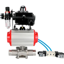 Кран шаровой BV3131P(3pc)-FP-W-ISO-H LONG Ду150 Ру16 полнопроходной, корпус - нержавеющая сталь 304, уплотнение - PTFE, под приварку, с пневмоприводом PA-DA-140, пневмораспределителем 4V320-08 AC220V, БКВ APL-410N EX и БПВ AFC2000
