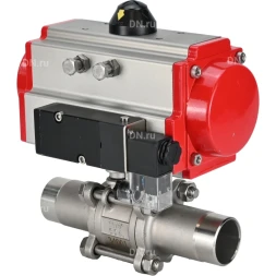 Кран шаровой BV3131P(3pc)-FP-W-ISO-H LONG Ду150 Ру16 полнопроходной, корпус - нержавеющая сталь 304, уплотнение - PTFE, под приварку, с пневмоприводом PA-SA-210 и пневмораспределителем 4M310-08 AC220V