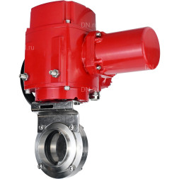 Затвор дисковый поворотный WBV3131E-2W-W-H Ду65 Ру10 под приварку, корпус - пищевая нержавеющая сталь 304, уплотнение - EPDM, с электроприводом QT-EX-005M-O2-220VAC-У1 с моментной муфтой и штурвалом