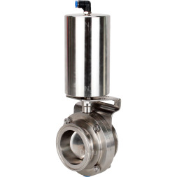 Затвор дисковый поворотный кламповый WBV3131S-2W-C-H Ду20 Ру10 корпус - пищевая нержавеющая сталь 304, уплотнение – Silicon, с пневмоприводом PA-SA-85 с возвратными пружинами