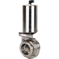 Затвор дисковый поворотный кламповый WBV3131S-2W-C-H Ду20 Ру10 корпус - пищевая нержавеющая сталь 304, уплотнение – Silicon, с пневмоприводом PA-SA-85 с возвратными пружинами