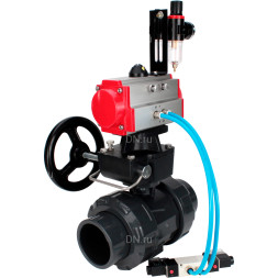 Кран шаровой BV4242E-FP-GRM-ISO Дн80 Ру10 полнопроходной, корпус - НПВХ, шар - НПВХ, уплотнение - EPDM, с пневмоприводом PA-DA-065, пневмораспределителем 4V320-08 AC220V, ручным дублером MON1-250-T26-ISO и БПВ AFC2000