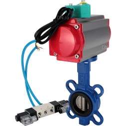 Затвор дисковый поворотный WBV1132N-2W-Fb-H Ду150 Ру16 корпус - чугун GG25, диск - нержавеющая сталь 316L, уплотнение - NBR, с пневмоприводом PA-DA-105, пневмораспределителем 4V320-10 AC220V и магнитным переключателем ALS200D