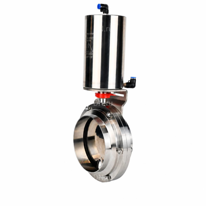 Затвор дисковый поворотный WBV3131E-2W-W-H Ду125 Ру10, пищевая нержавеющая сталь 304, уплотнение - EPDM, под приварку, с пневмоприводом PA-DA-108 двойного действия в Перми