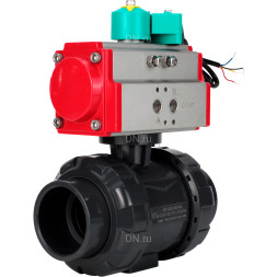 Кран шаровой BV4242E-FP-GRM-ISO Дн15 Ру10 полнопроходной, корпус - НПВХ, шар - НПВХ, уплотнение - EPDM, с пневмоприводом PA-DA-052 и магнитным переключателем ALS200D