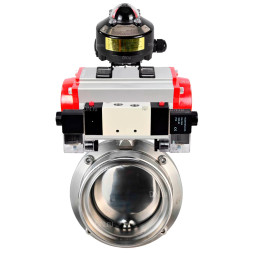 Затвор дисковый поворотный WBV3131E-2W-T-H Ду25 Ру10 резьбовой, пищевая нержавеющая сталь 304, уплотнение – EPDM, с пневмоприводом PA-DA-065, пневмораспределителем 4V320-08 AC220V и БКВ APL-510N EX