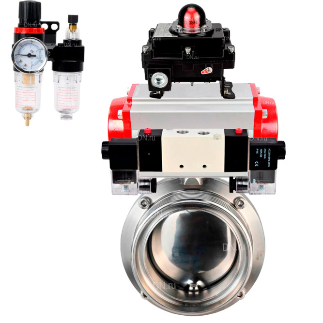 Затвор дисковый поворотный WBV3131S-2W-T-H Ду25 Ру10 резьбовой, пищевая нержавеющая сталь 304, уплотнение – Silicon, с пневмоприводом PA-DA-065, пневмораспределителем 4V320-10 AC220V, БКВ APL-410N EX и БПВ AFC2000 в Перми