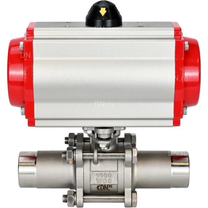 Кран шаровой BV3131P(3pc)-FP-W-ISO-H LONG Ду15 Ру63 полнопроходной, корпус - нержавеющая сталь 304, уплотнение - PTFE, под приварку, с пневмоприводом PA-DA-052 в Перми