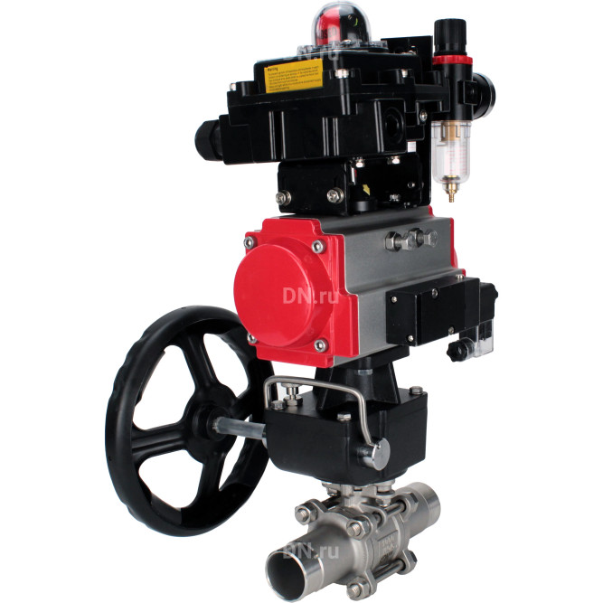 Кран шаровой BV3131P(3pc)-FP-W-ISO-H LONG Ду125 Ру16 полнопроход., корпус - нерж.сталь 304, уплотнение - PTFE, под приварку, пн.привод PA-DA-130, пн.распределитель 4M310-08 AC220V, ручной дублер MON3-700-T38-ISO, БКВ APL-410N EX и БПВ AFC2000 в Перми