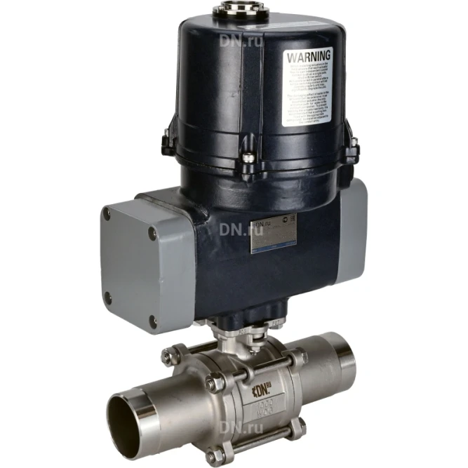 Кран шаровой BV3232P(3pc)-FP-W-ISO-H LONG Ду15 Ру63 полнопроходной, под приварку, корпус - нержавеющая сталь SS316, уплотнение - PTFE, с электроприводом четвертьоборотным QTSA-N-003EM-O0-220VAC с пружинным возвратом в Перми