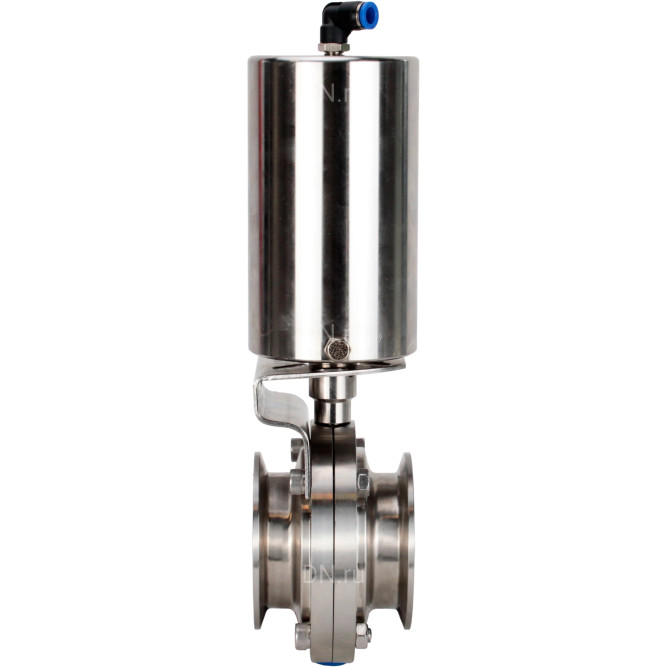 Затвор дисковый поворотный кламповый WBV3131S-2W-C-H Ду32 Ру10 корпус - пищевая нержавеющая сталь 304, уплотнение – Silicon, с пневмоприводом PA-SA-85 с возвратными пружинами в Перми