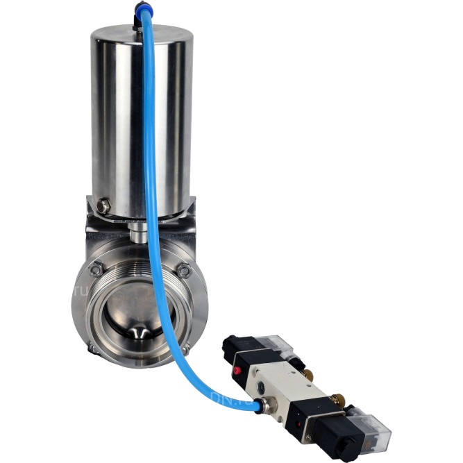 Затвор дисковый поворотный WBV3131S-2W-T-H Ду40 Ру10 резьбовой, пищевая нержавеющая сталь 304, уплотнение – Silicon, с пневмоприводом PA-SA-85 и пневмораспределителем 4V320-10 AC220V в Перми
