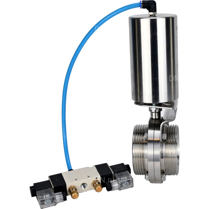 Затвор дисковый поворотный WBV3131S-2W-T-H Ду40 Ру10 резьбовой, пищевая нержавеющая сталь 304, уплотнение – Silicon, с пневмоприводом PA-SA-85 и пневмораспределителем 4V320-10 AC220V в Перми