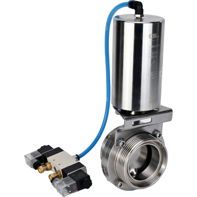 Затвор дисковый поворотный WBV3131S-2W-T-H Ду40 Ру10 резьбовой, пищевая нержавеющая сталь 304, уплотнение – Silicon, с пневмоприводом PA-SA-85 и пневмораспределителем 4V320-10 AC220V в Перми