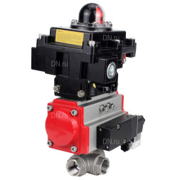 Кран шаровой BV3232P(4pc)-SP-3WL-T-ISO-H Ду40 Ру63 стандартнопроходной трехходовой L-тип, нержавеющая сталь SS316, внутренняя резьба, PTFE, пн.приводом PA-SA-083, пн.распределителем 4M310-08 DC24V и БКВ APL-410N EX