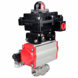 Кран шаровой BV3232P(4pc)-SP-3WL-T-ISO-H Ду40 Ру63 стандартнопроходной трехходовой L-тип, нержавеющая сталь SS316, внутренняя резьба, PTFE, пн.приводом PA-SA-083, пн.распределителем 4M310-08 DC24V и БКВ APL-410N EX