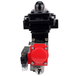 Кран шаровой BV3232P(4pc)-SP-3WL-T-ISO-H Ду40 Ру63 стандартнопроходной трехходовой L-тип, нержавеющая сталь SS316, внутренняя резьба, PTFE, пн.приводом PA-SA-083, пн.распределителем 4M310-08 DC24V и БКВ APL-410N EX